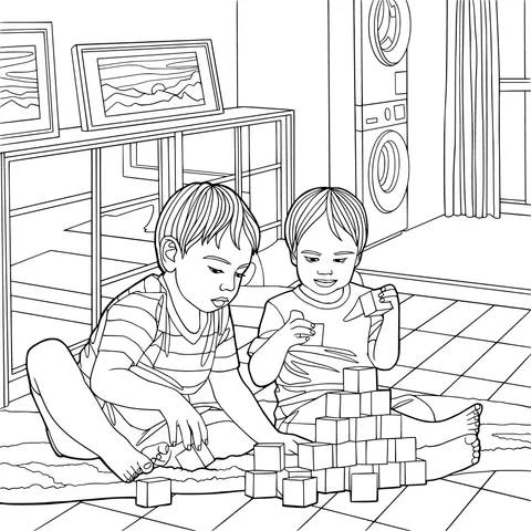 Children playing with building - blocks