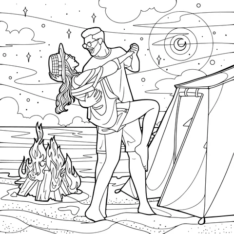 Romantic Camping Dance by the Campfire