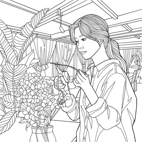 修剪花卉的女子