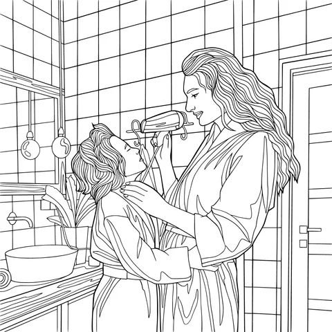 Mother blow - drying her child's hair