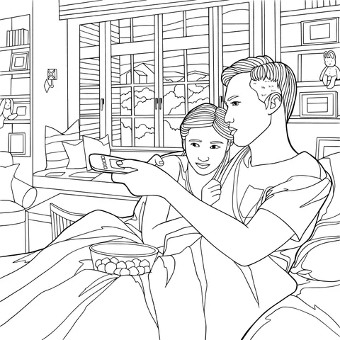 Couple snuggling while watching TV
