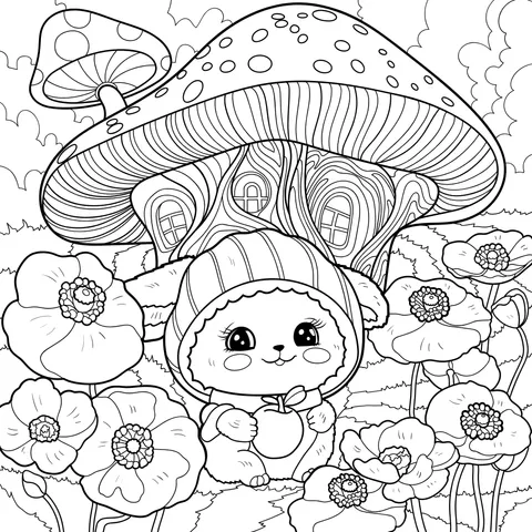 Cute Rabbit beside the Mushroom House