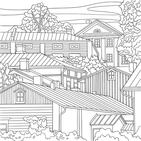 Colorful Residential Houses in Autumn