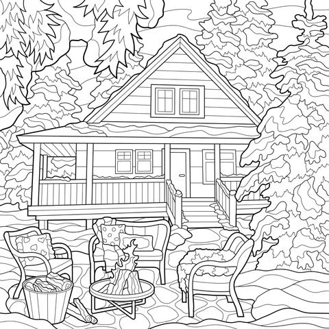 A Cozy Gathering in Front of a Snow - covered Cabin