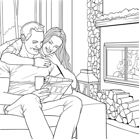 Couple's Cozy Time by the Fireplace