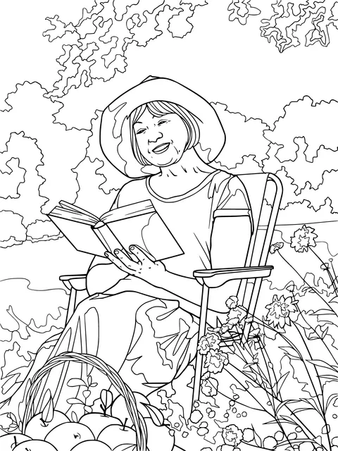 A lady reading leisurely in the garden