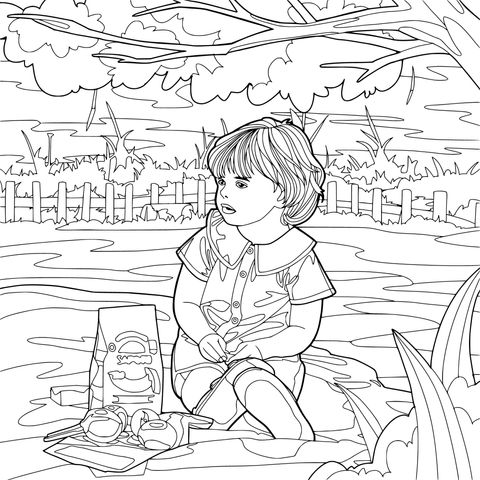 Little girl having a picnic outdoors