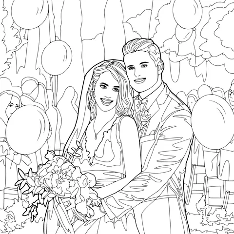 Newly - weds at an outdoor wedding