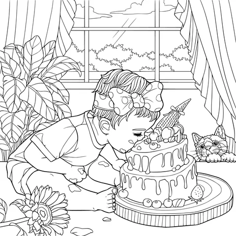 Baby happily eating cake