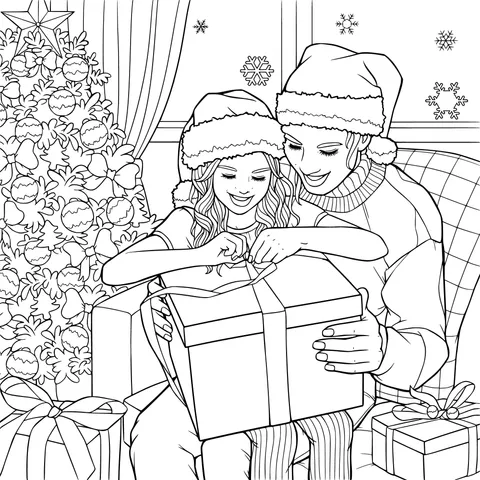 Father and daughter opening Christmas gifts together