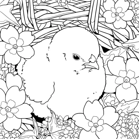 Little Yellow Chick in a Flower Basket