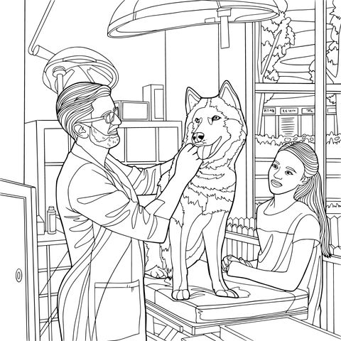獣医が犬を診察する