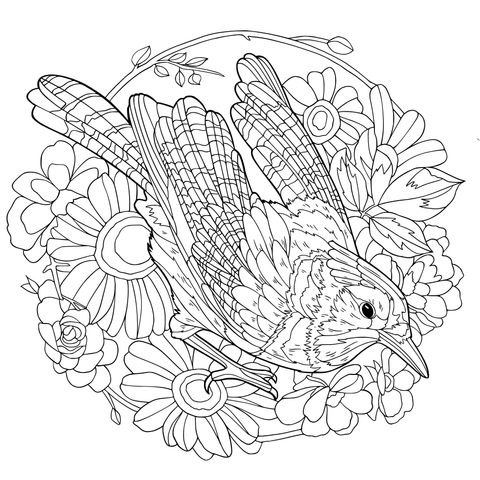 Pájaro azul entre las flores