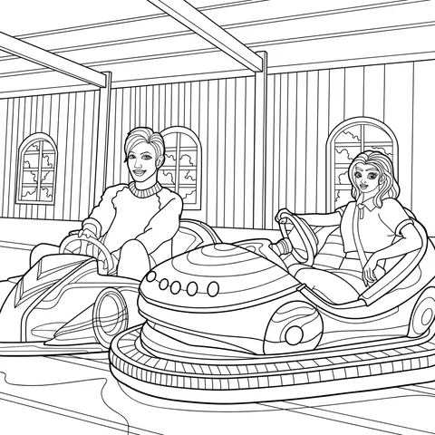 Two people playing bumper cars
