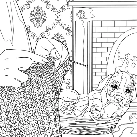 A Cozy Moment of Knitting by the Fireplace