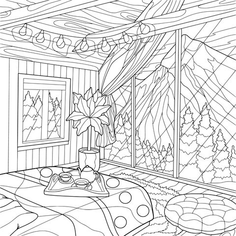 Cozy Indoor Scenery Coloring Page