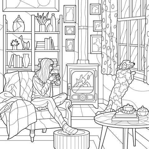 Girl enjoying tea in a cozy living - room