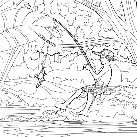 Boy fishing by the river