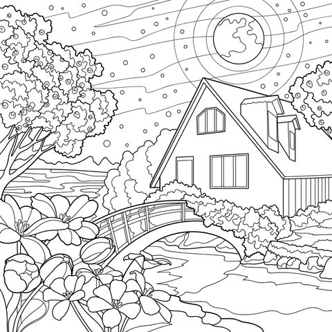 月夜下的温馨小屋