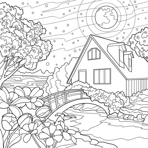 Cozy Cottage under the Moonlit Night