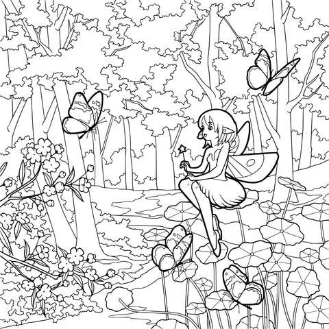 A Fairy and Butterflies in the Forest