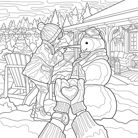 Momento de Construir un Muñeco de Nieve en Invierno