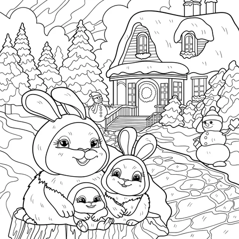 A Rabbit Family in Winter