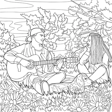 Couple enjoying music time outdoors