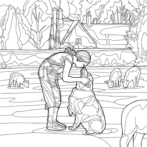 A Heart - warming Moment between a Farmwoman and a Dog