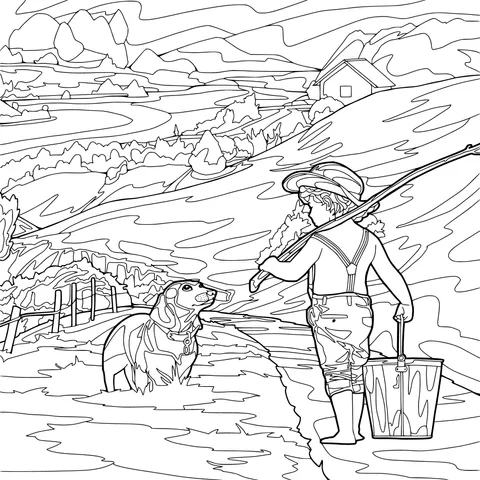 A Boy and His Dog Strolling in the Countryside
