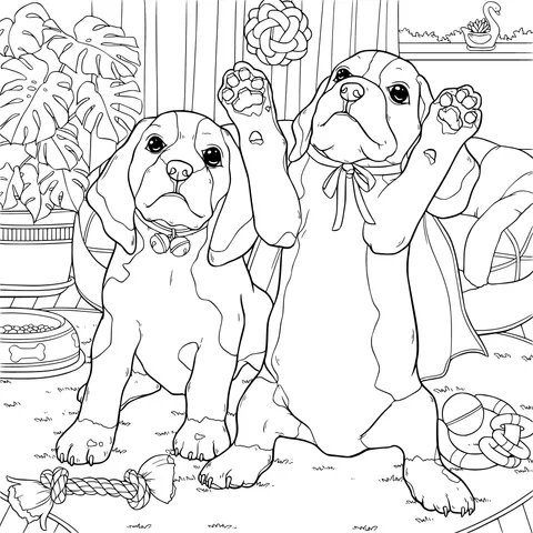 Two cute puppies playing