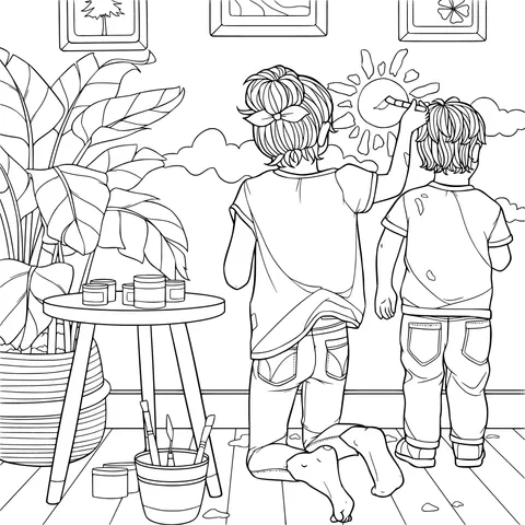 Children painting happily together