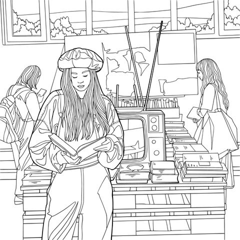 在书店阅读的女孩