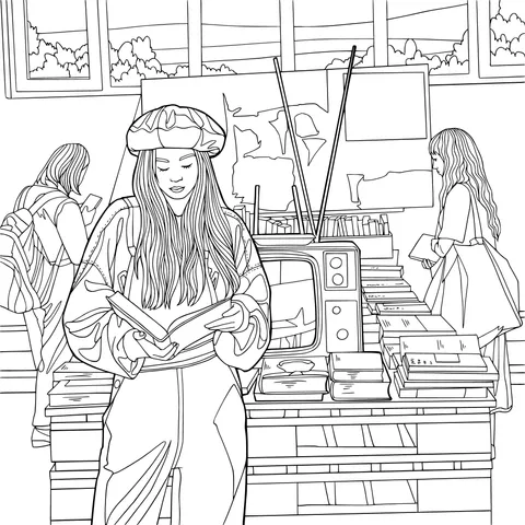 Girl Reading in a Bookstore