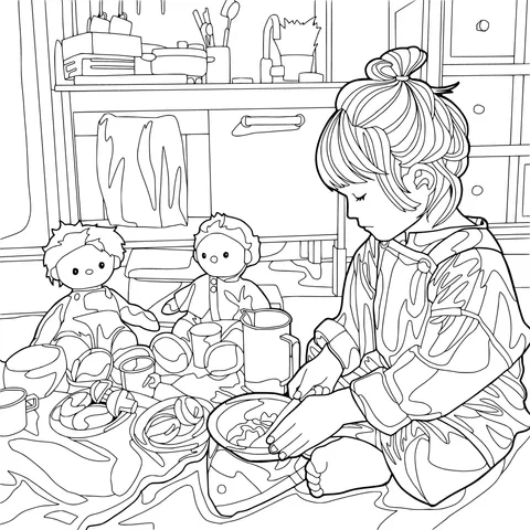 A Little Girl's Afternoon - tea Time with Dolls