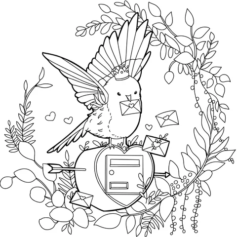 Letter - holding Bird and Heart - shaped Mailbox