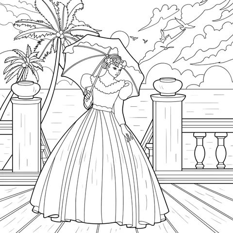 Princess Holding an Umbrella under the Sunset