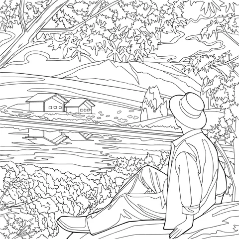 Person in Quiet Reflection by the Lakeside