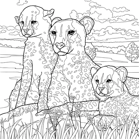 A Cheetah Family on the Prairie