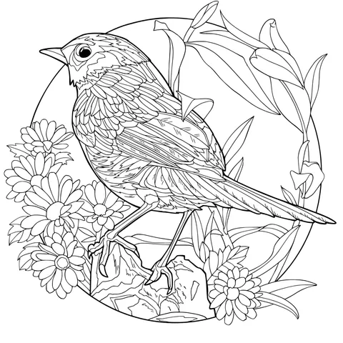 Colorful Bird and Flowers