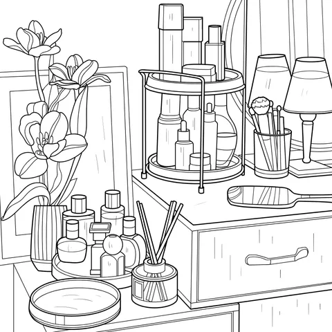Dresser full of cosmetics