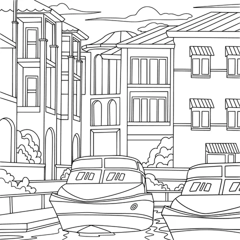 Colorful Buildings and Boats by the River