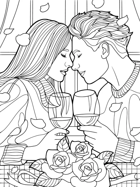 Romantic couple drinking red wine together