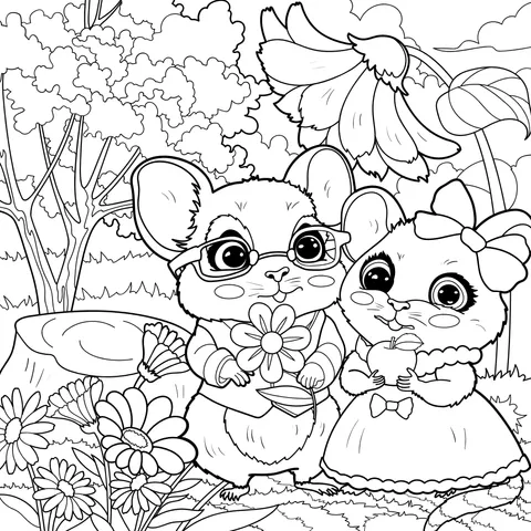 Mouse and Cat in the Garden