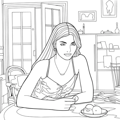 Lady eating fruit indoors