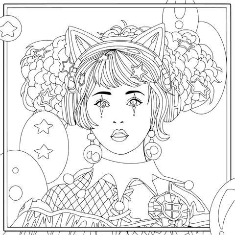 Girl in a fantasy outfit with cat - ear headphones