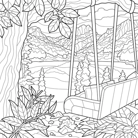 Swing between Trees by the Lake