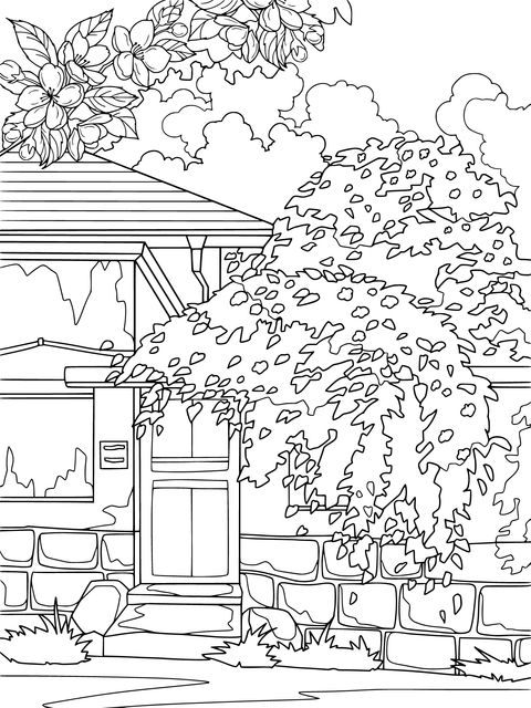 繁花环绕的小屋
