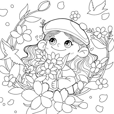 手持花束的快乐女孩