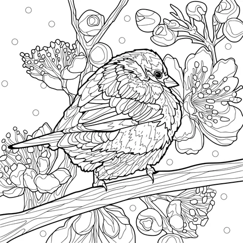A small bird perched on flower - laden branches